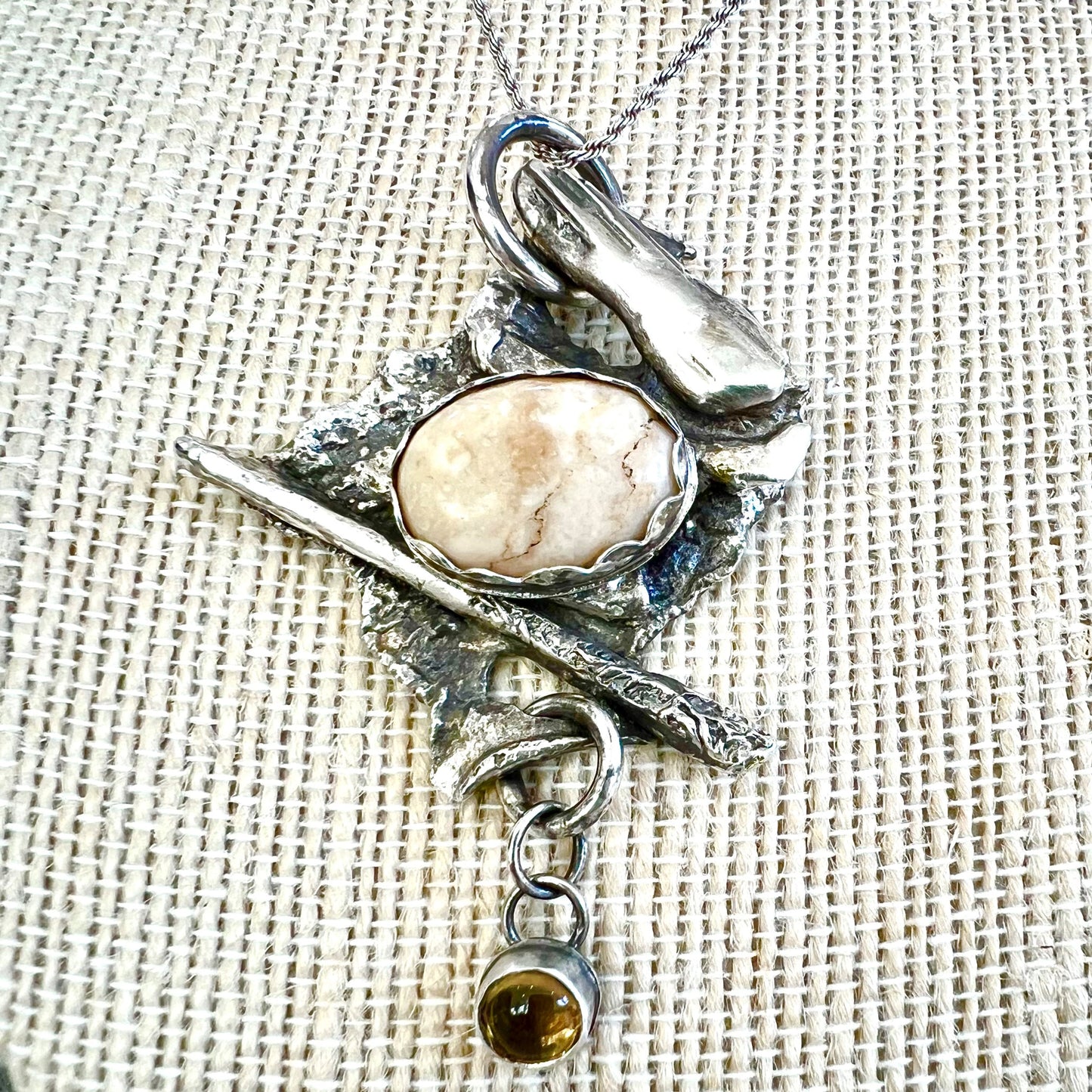 Jasper and Citrine Freeform Necklace in  Sterling and fine recycled silver