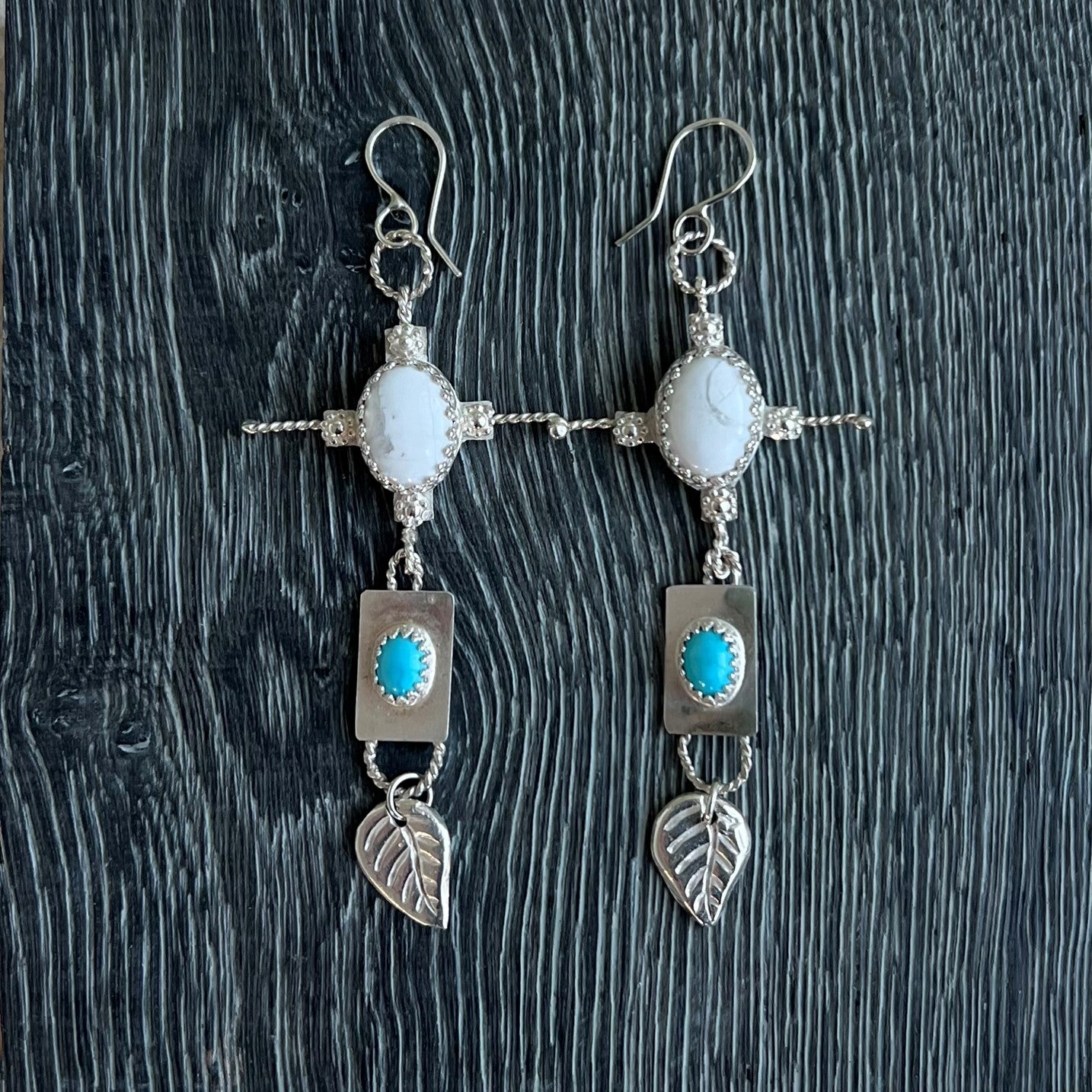 Howlite and Turquoise Earrings in Sterling Silver and Fine Silver