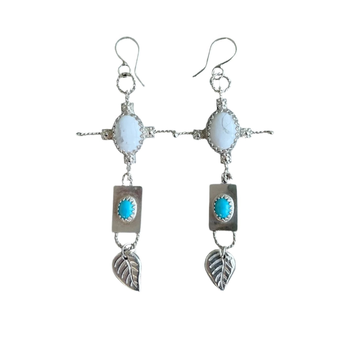 Howlite and Turquoise Earrings in Sterling Silver and Fine Silver