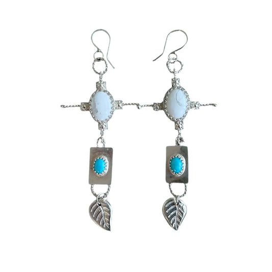 Howlite and Turquoise Earrings in Sterling Silver and Fine Silver